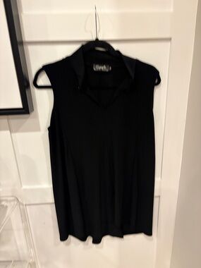 Sympli Black Sleeveless V-Neck Tank with Collar